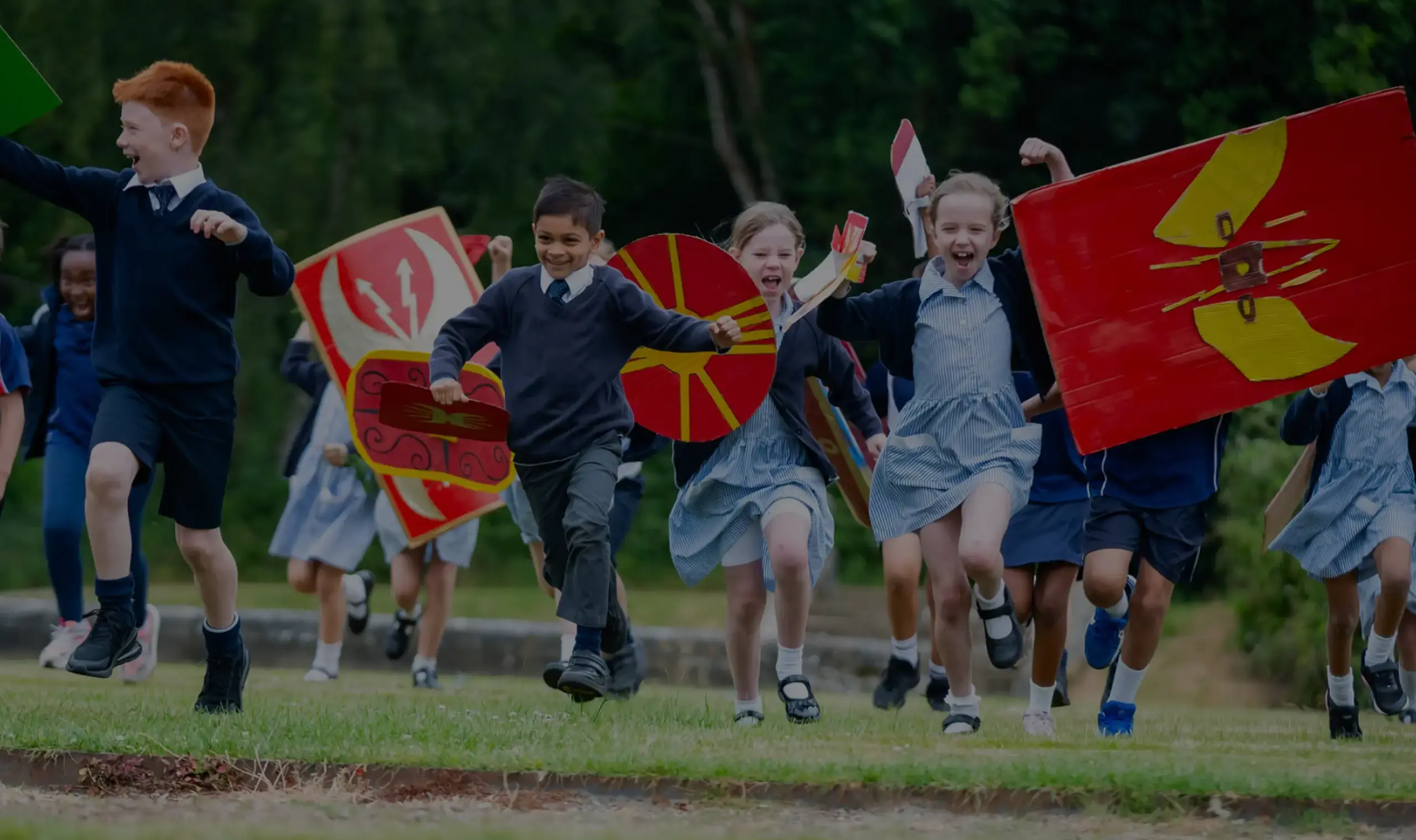 Students role-playing Roman soldiers