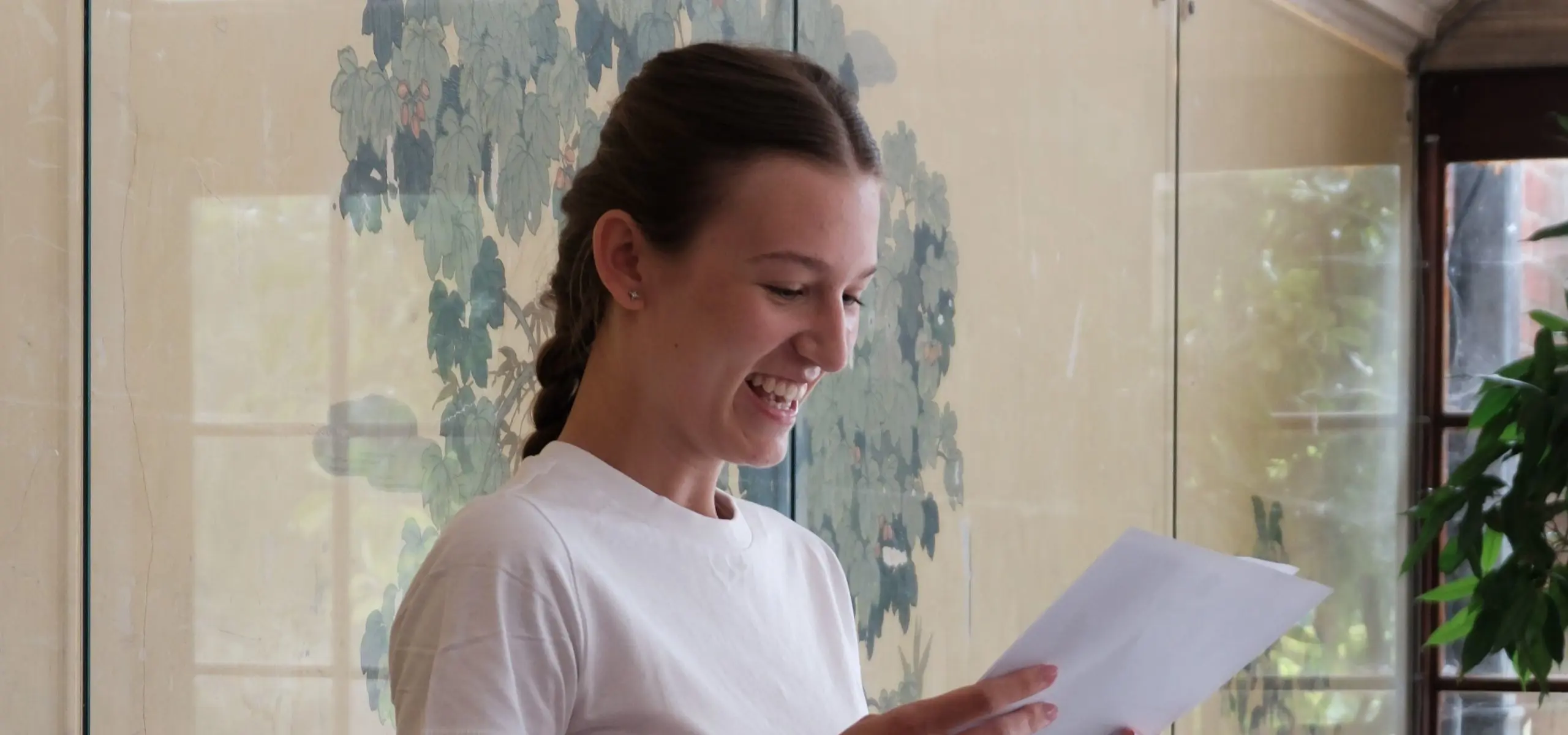 Student looking at results