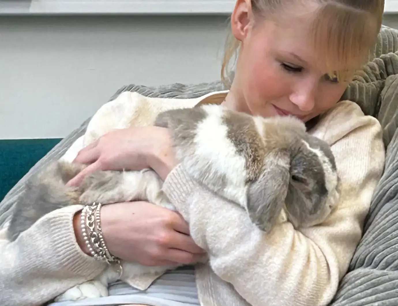 sherfield school boarding student petting rabbit at school
