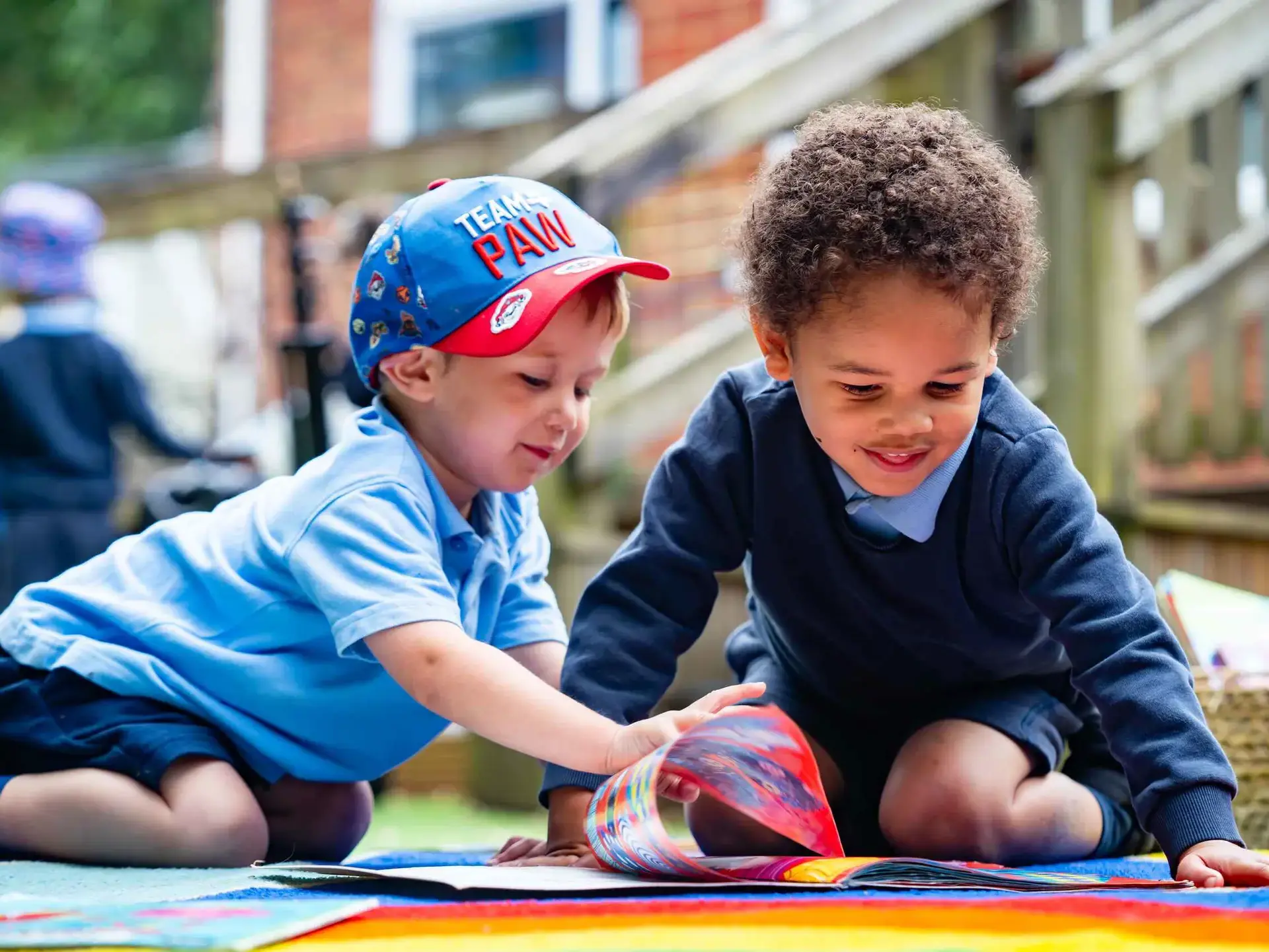 Two students playing outside