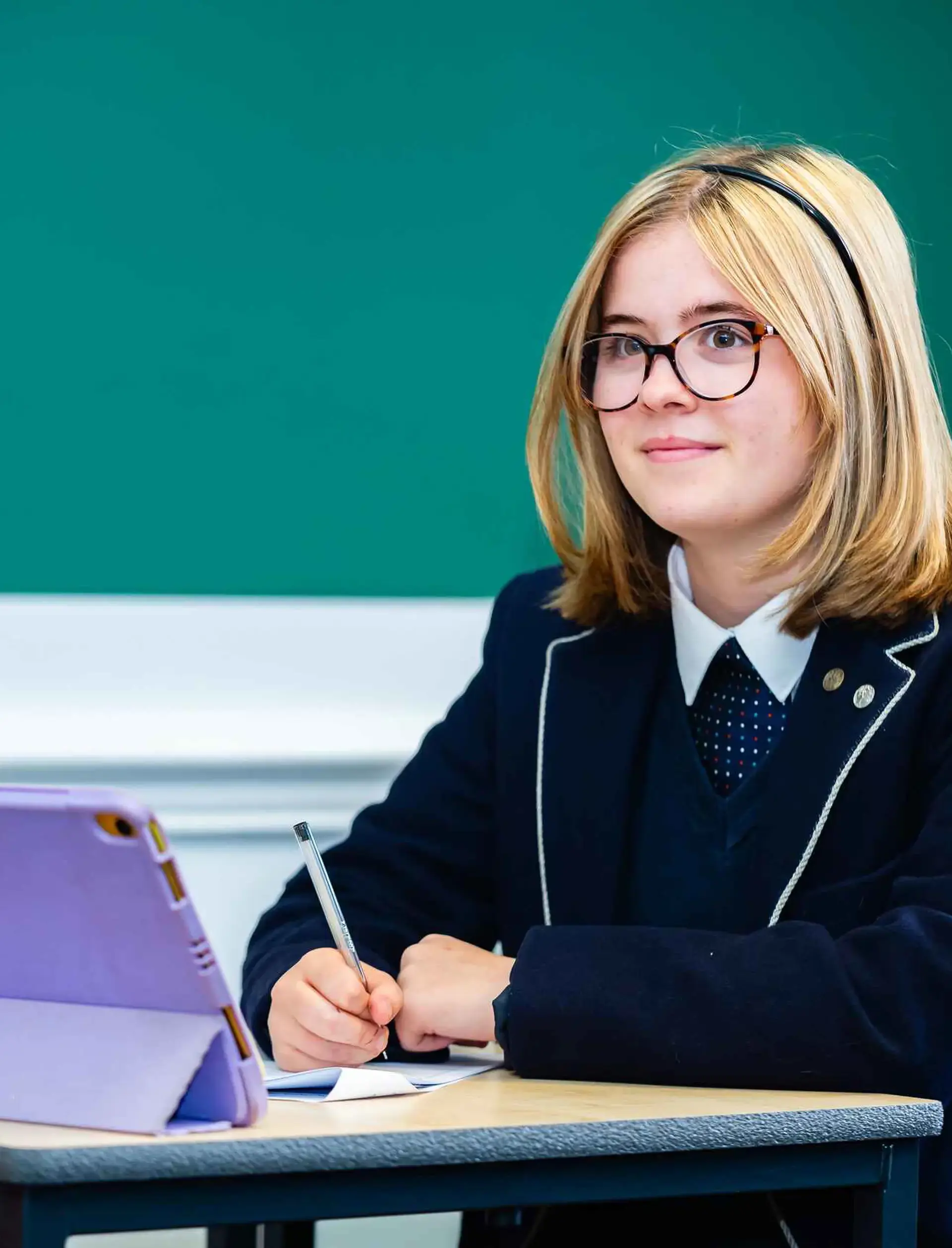 Student smiling in lesson