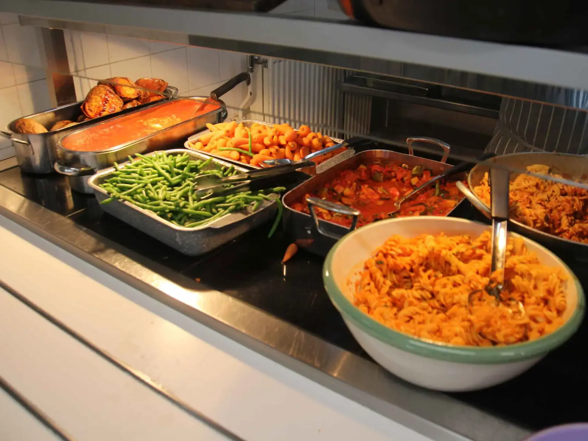 Serving hatch filled with food